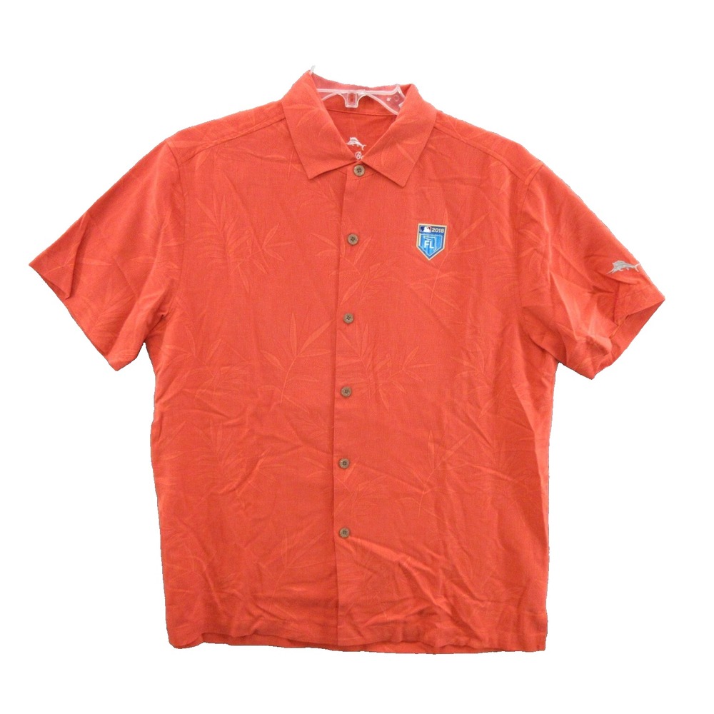 Tommy Bahama Mens Shirt Medium MLB T319237 Luau Floral Core Camp Spicy Orange